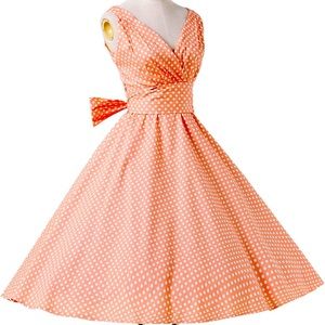 Peach polka dot retro pinup swing dress